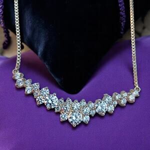 Sterling Silver Necklace 16" Cluster Pendant Dazzling 925 Bridal Jewelry